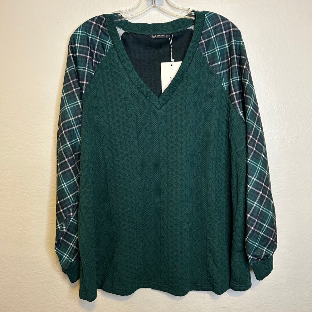 BloomChic Textured Plaid Sweatshirt